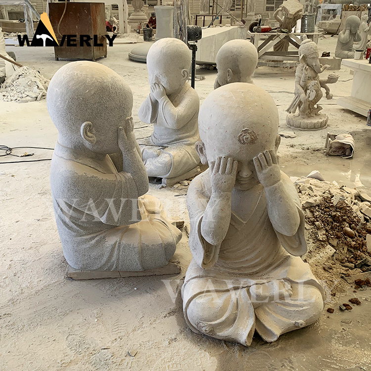 Wholesale Custom Stone Little Monk Religious Sculpture Granite Marble Shaolin Baby Monk Buddha Garden Statue Statues For Sale