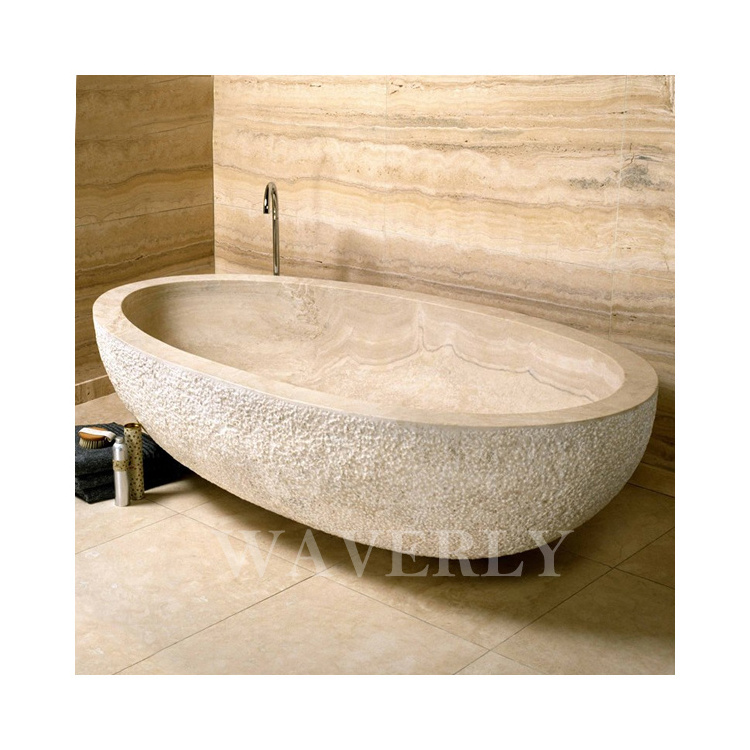 Wholesale Traditional Indoor Romantic Round Corner Free Standing Oval Bathtub Travertine Stone Bathtub For Men