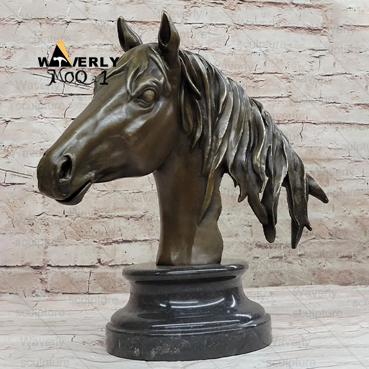 Hand Cast Indoor And Outdoor Metal Copper Art Decorative Sculpture Custom Cast Realistic Black Gold Bronze Horse Head Statue