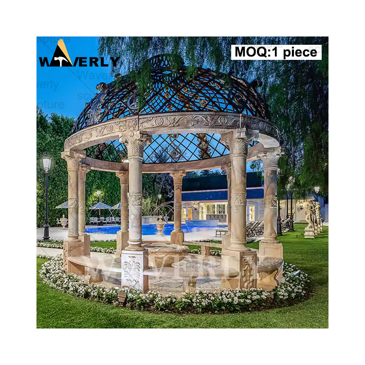 Natural Stone Column Dome Gazebo Expensive Greek Style Outdoor White Marble Gazebos Pavilion For Sale Marble Garden Gazebo