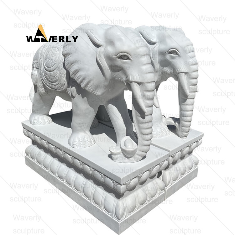 thailand home decor life size large outdoor garden stone animal carving white Marble elephant sculpture statue