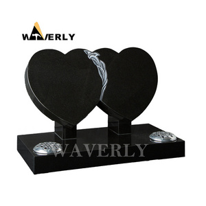 Wholesale Black Stone Granite Marble Double Heart Shaped Tombstone Monument Cheap Headstones For Sale