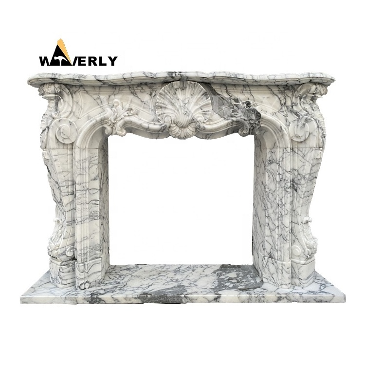 Antique Arched Cast Stone White Marble Fireplace Frame Mantel Indoor Louis Pompadour Marble Fireplace