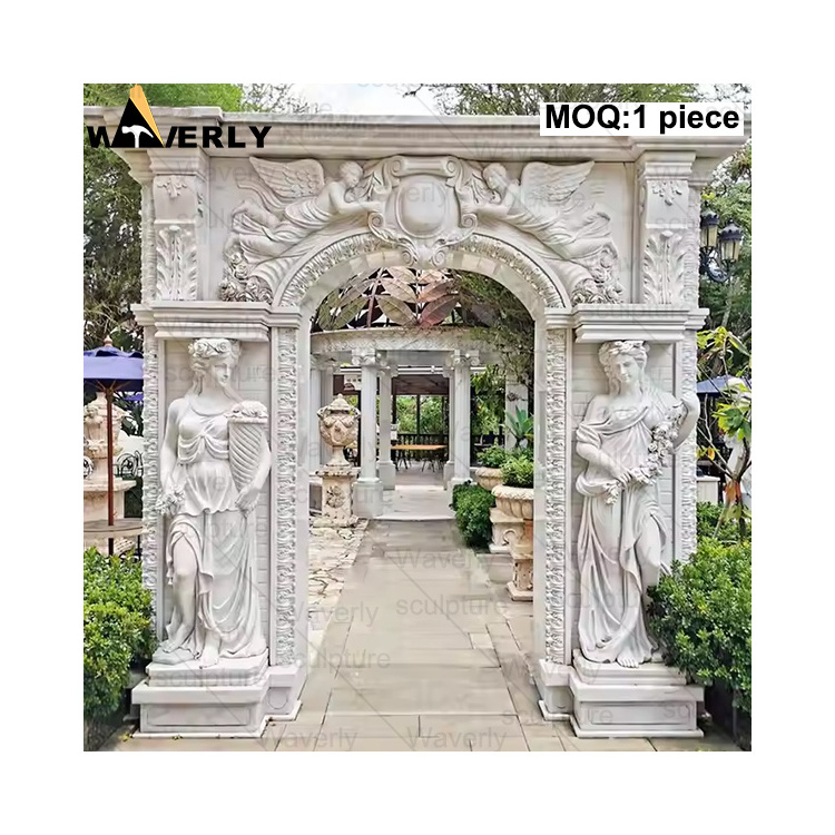 Waverly Outdoor Garden Exterior Decoration Large Luxury Antique Natural Stone Carving Marble Main Gate Door Frame Design