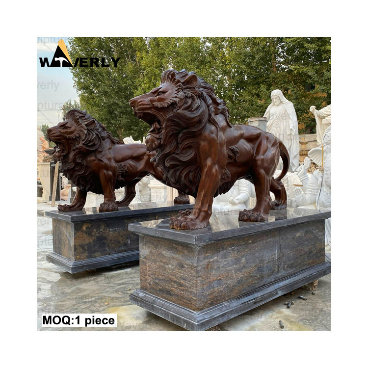 Outdoor Front Door Big Copper Brass Lion Statue Garden Decoration Antique Life Size Bronze Lion Statue Sculpture