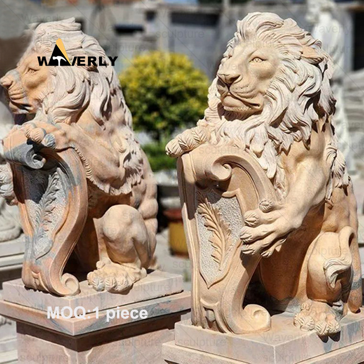 Waverly Outdoor Garden Animal Sculptures High End Luxury Sunset Red Marble With wings Lion Statue Sculpture For Sale