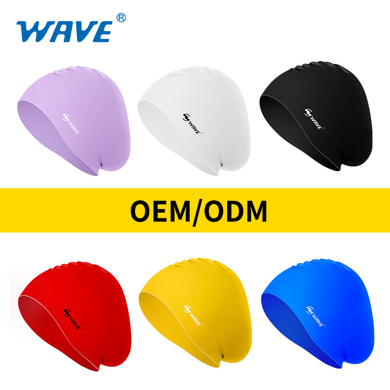 Wave new arrivals silicone long hair glow in the dark women dome competition swim caps for long hair women