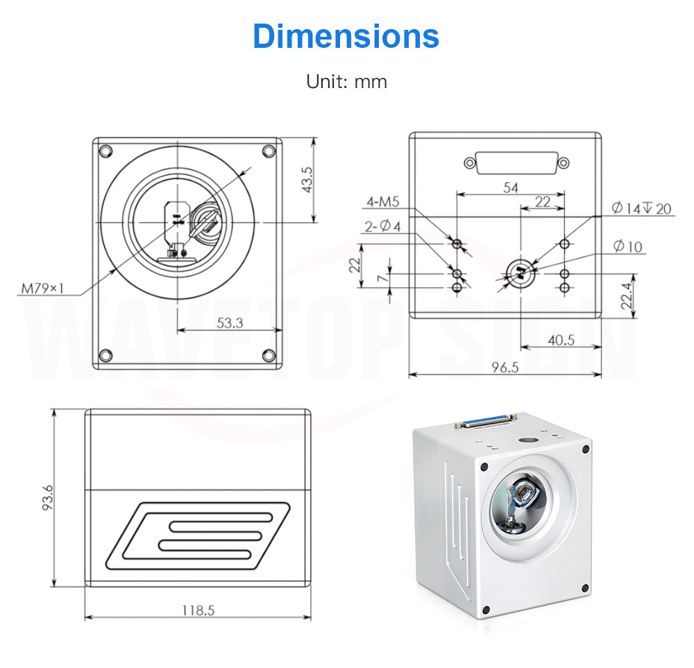 WaveTopSign 1064nm 10.6um Fiber Laser Galvo Head Scanning SG7110 Input Aperture 10mm for Fiber Laser Marking