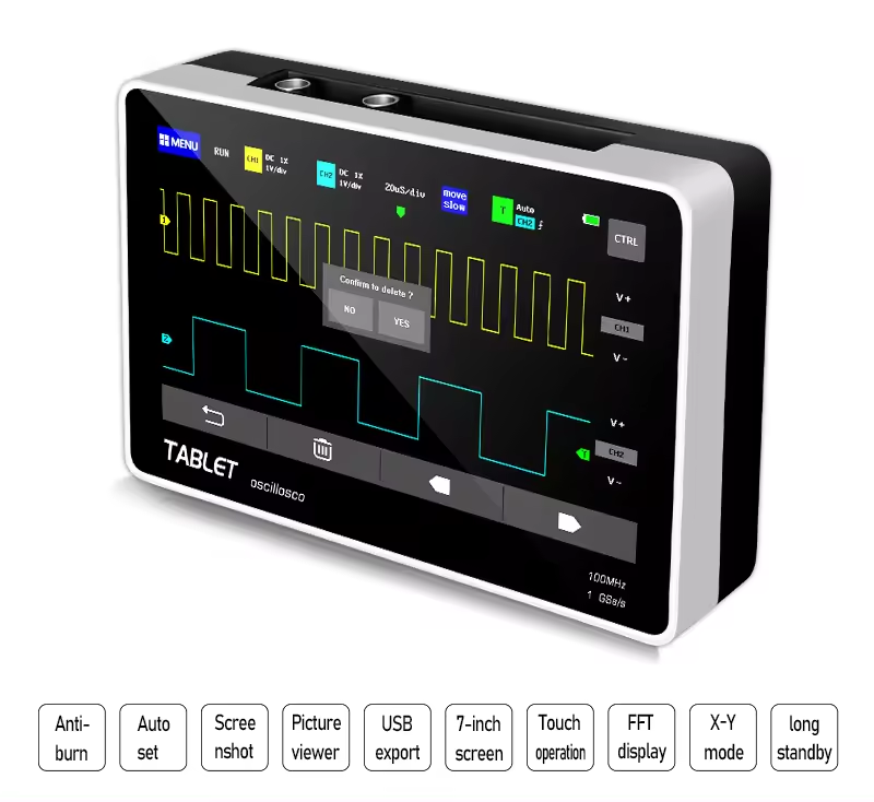 FNIRSI 1013D Digital Tablet Oscilloscope Dual Channel 100M Bandwidth 1GS Sampling Rate Mini Digital Oscilloscope