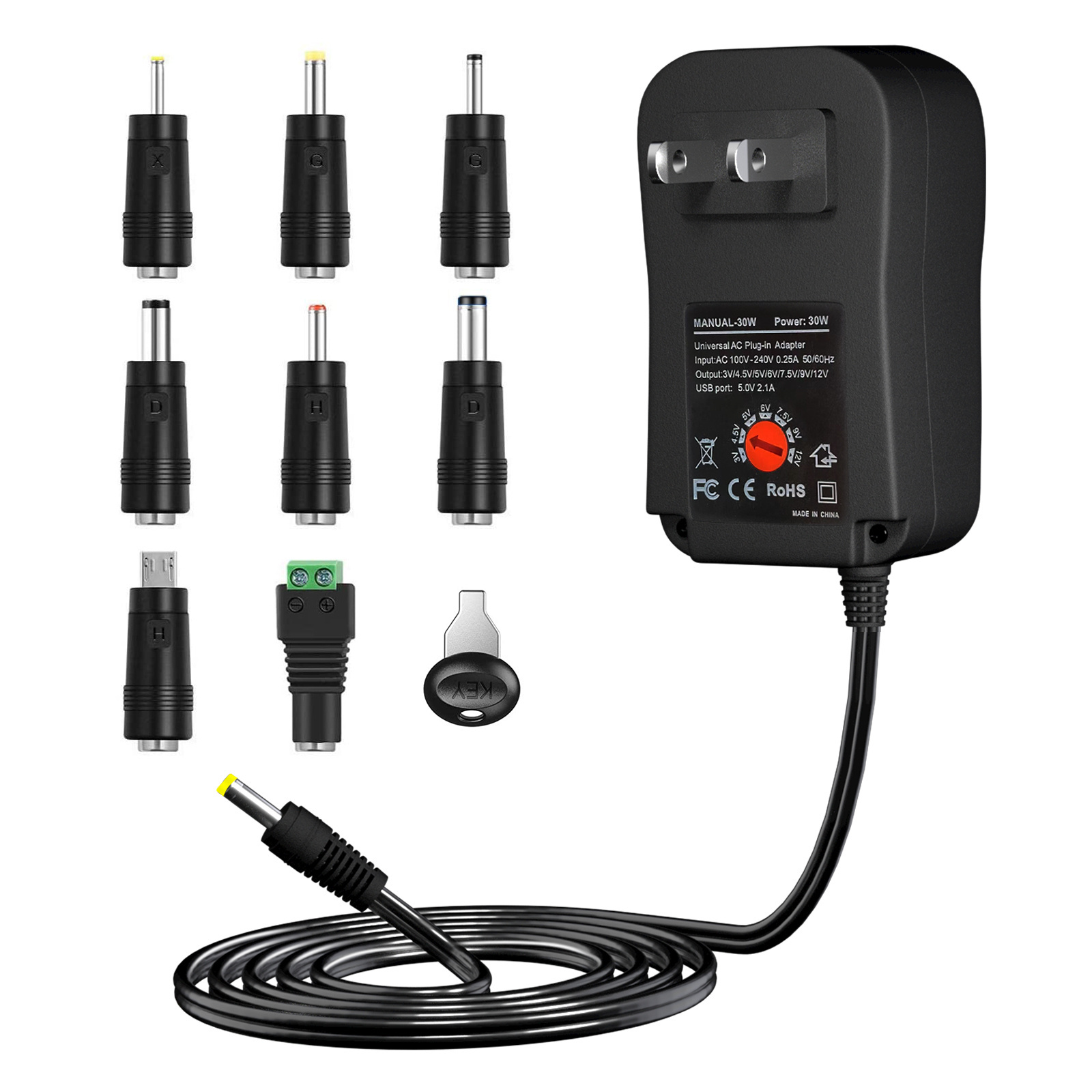 41W Wall Charger with 8 DC Connectors AC to DC 3V 4.5V 5V 6V 7.5V 12V Universal  Charger for Camera /Lamp / LED Light/TV