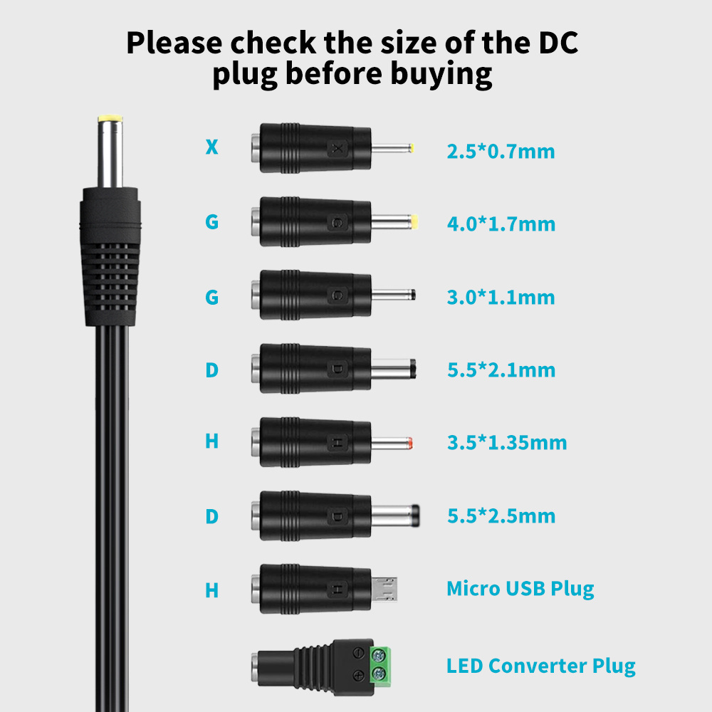 41W Wall Charger with 8 DC Connectors AC to DC 3V 4.5V 5V 6V 7.5V 12V Universal  Charger for Camera /Lamp / LED Light/TV