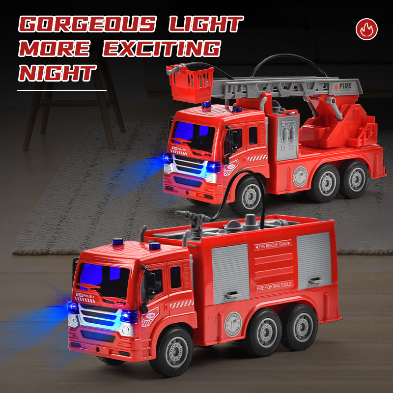 27MHz RC Simulation Water Spray Extending Rescue Ladder Engine Fire Rescue Truck Vehicle Car Remote Control Toys