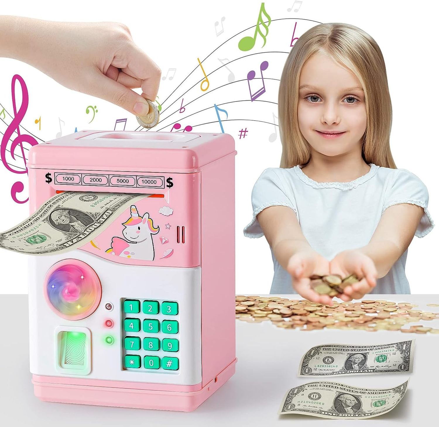 Electronic Mini ATM Savings Piggy Bank For Girls Password Fingerprint Unlocking Simulation Plastic Money Saving Box For Kid