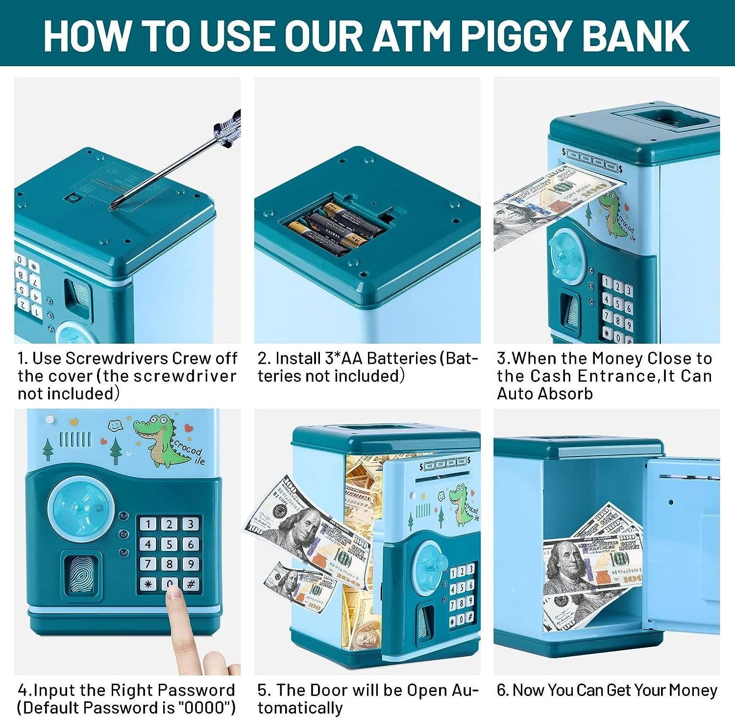 Password Dinosaur Piggy Banks Electronic Money Bank With Light Music Mini ATM Machine Cash Coin Saving Can Toys For Kids