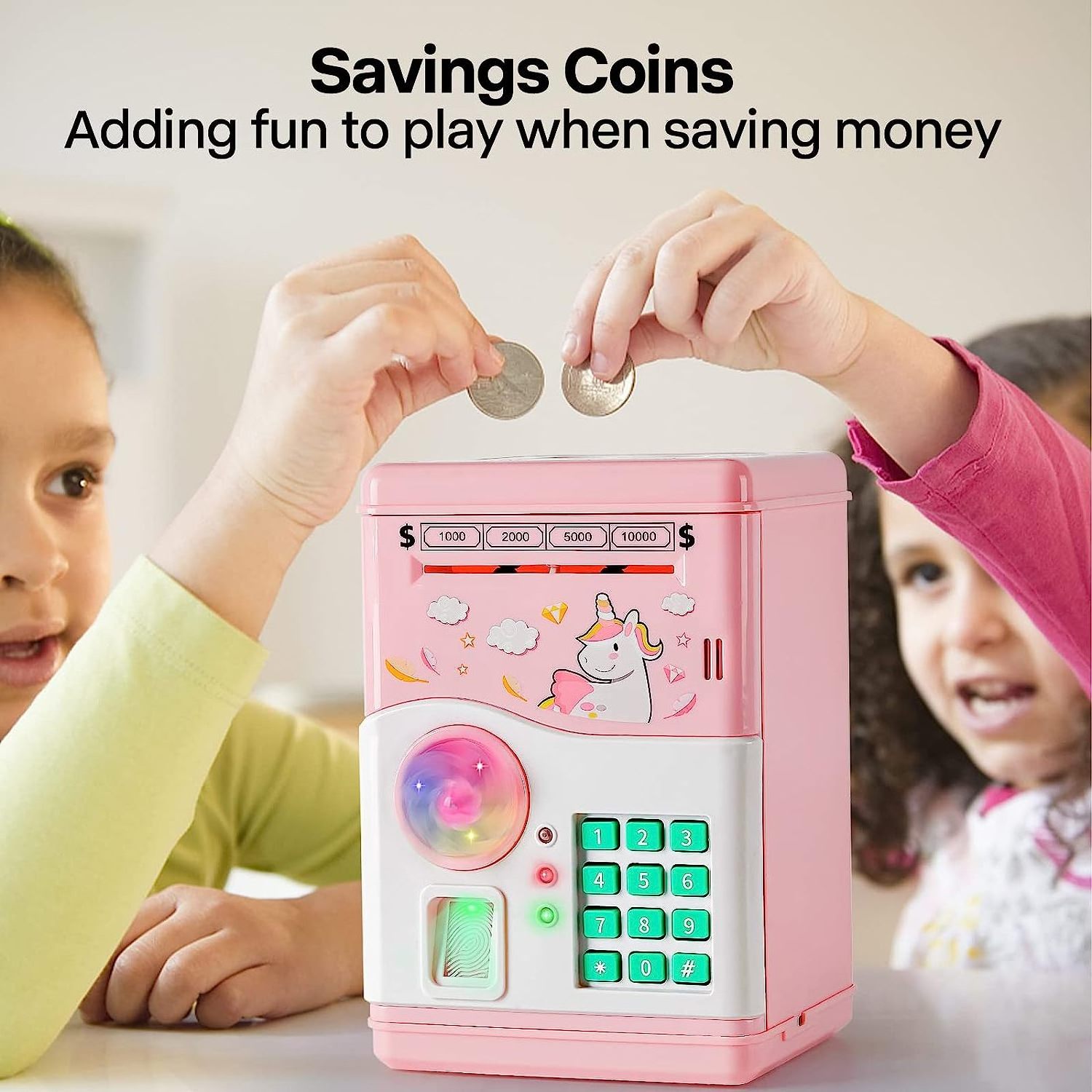 Electronic Mini ATM Savings Piggy Bank For Girls Password Fingerprint Unlocking Simulation Plastic Money Saving Box For Kid