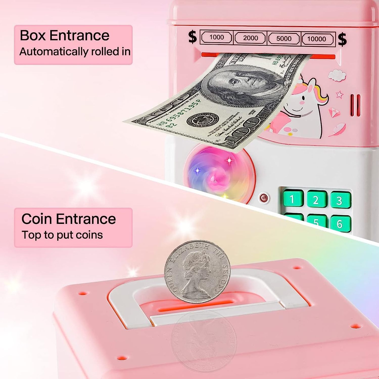 Electronic Mini ATM Savings Piggy Bank For Girls Password Fingerprint Unlocking Simulation Plastic Money Saving Box For Kid