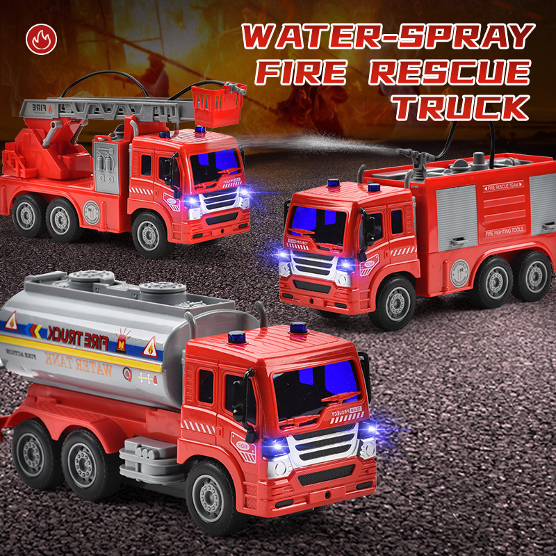 27MHz RC Simulation Water Spray Extending Rescue Ladder Engine Fire Rescue Truck Vehicle Car Remote Control Toys