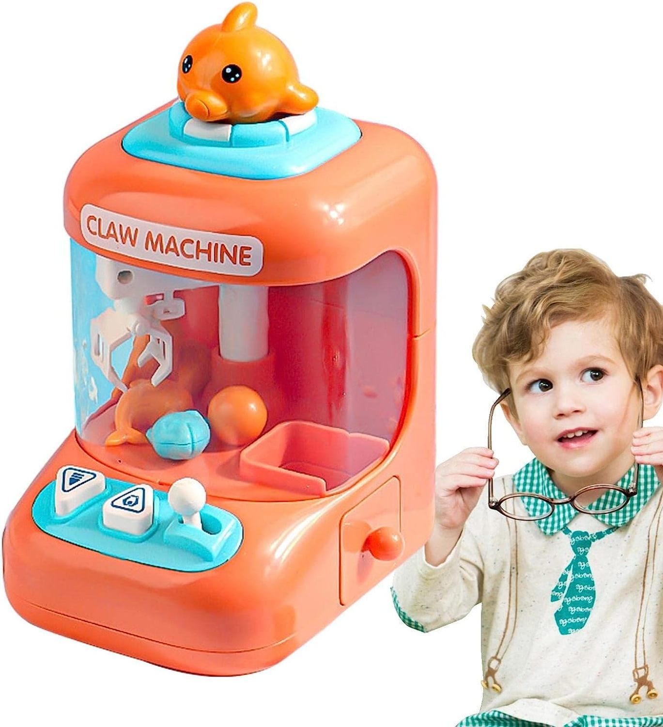 Kid Mini Claw Machine Arcade Crane Game With Lights Electric Animal Dolphin Candy Dispenser Gifts Toys For Girls And Boys