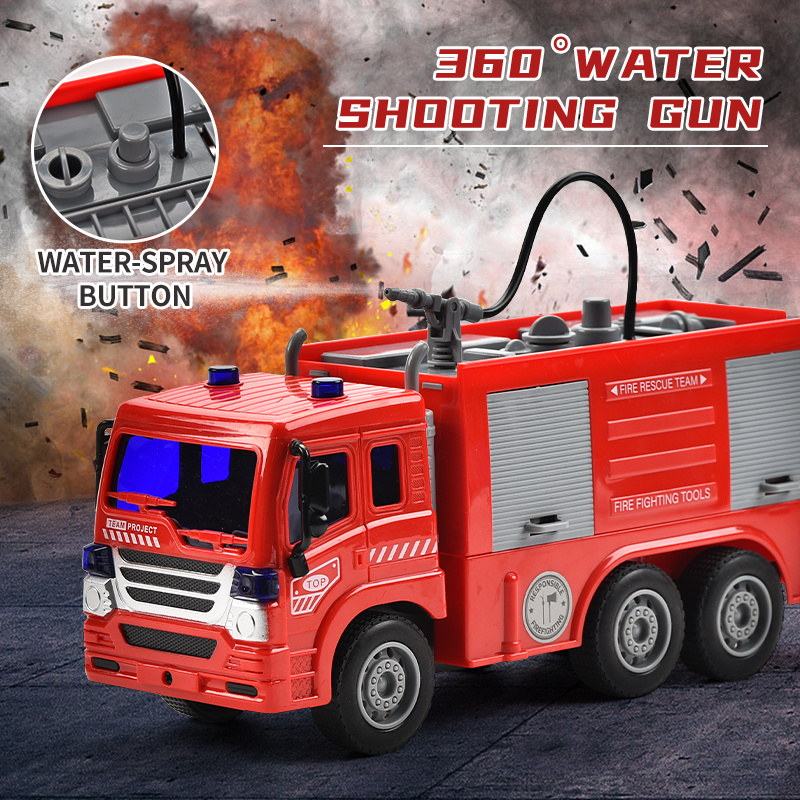 27MHz RC Simulation Water Spray Extending Rescue Ladder Engine Fire Rescue Truck Vehicle Car Remote Control Toys