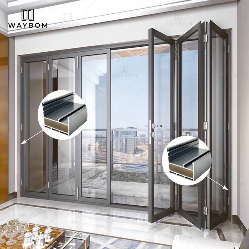 50 balcony aluminium sliding folding doors Profile bi fold aluminum profile bulletproof laminated glass bifold window frame