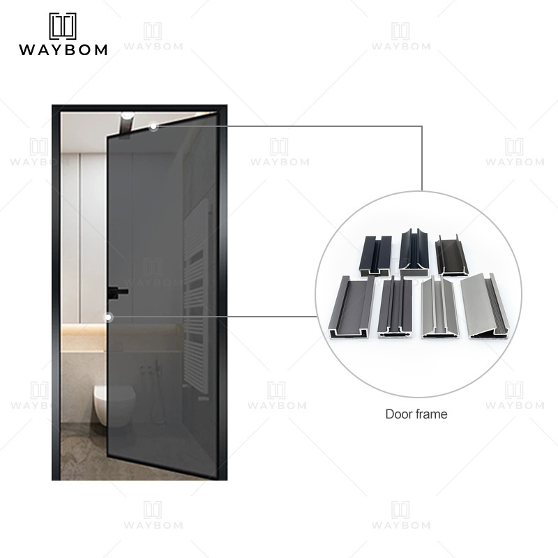 45 slim two way double swing door interior shower door  frame swing glass door aluminum extrusion profile with anodize surface