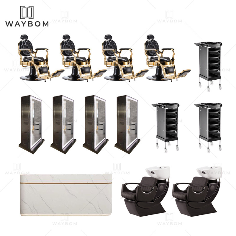 New style White And Gold Salon Furniture Set Customized Personalized Hair Salon Equipment Set hair salon mirror and chair sets