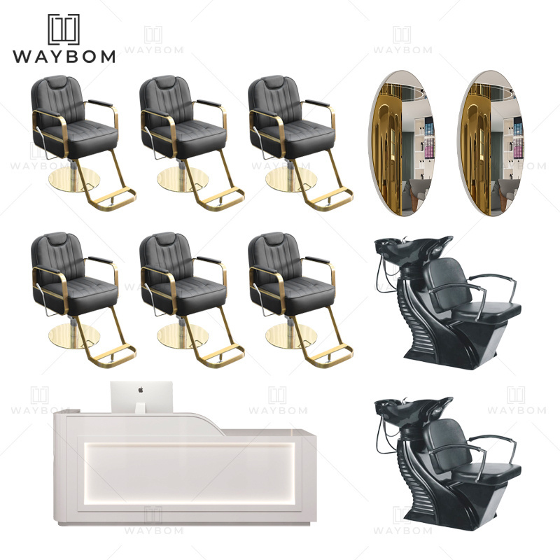 New style White And Gold Salon Furniture Set Customized Personalized Hair Salon Equipment Set hair salon mirror and chair sets