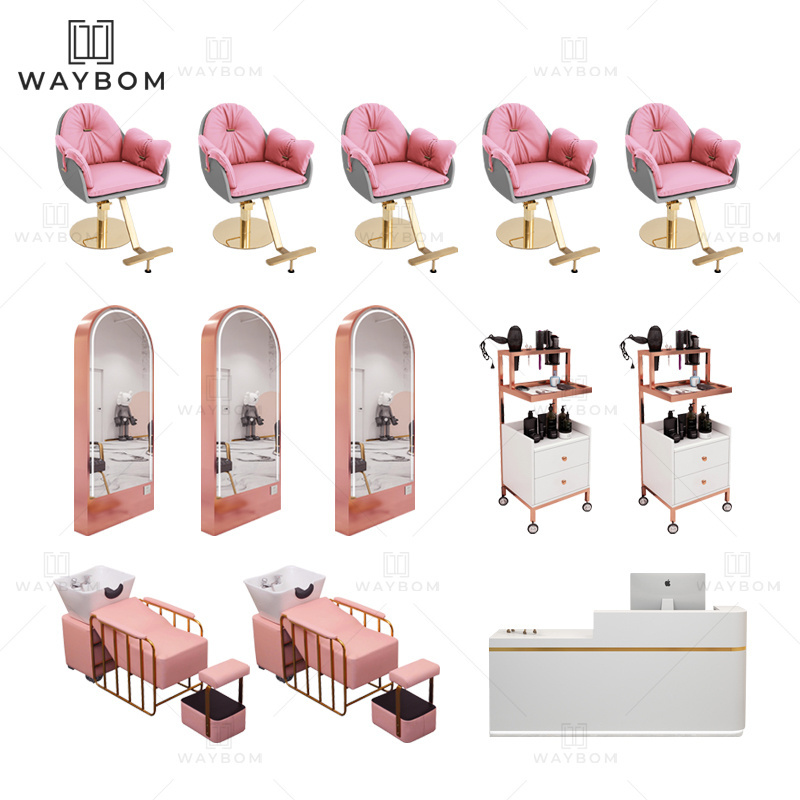 New style White And Gold Salon Furniture Set Customized Personalized Hair Salon Equipment Set hair salon mirror and chair sets