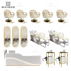 New style White And Gold Salon Furniture Set Customized Personalized Hair Salon Equipment Set hair salon mirror and chair sets