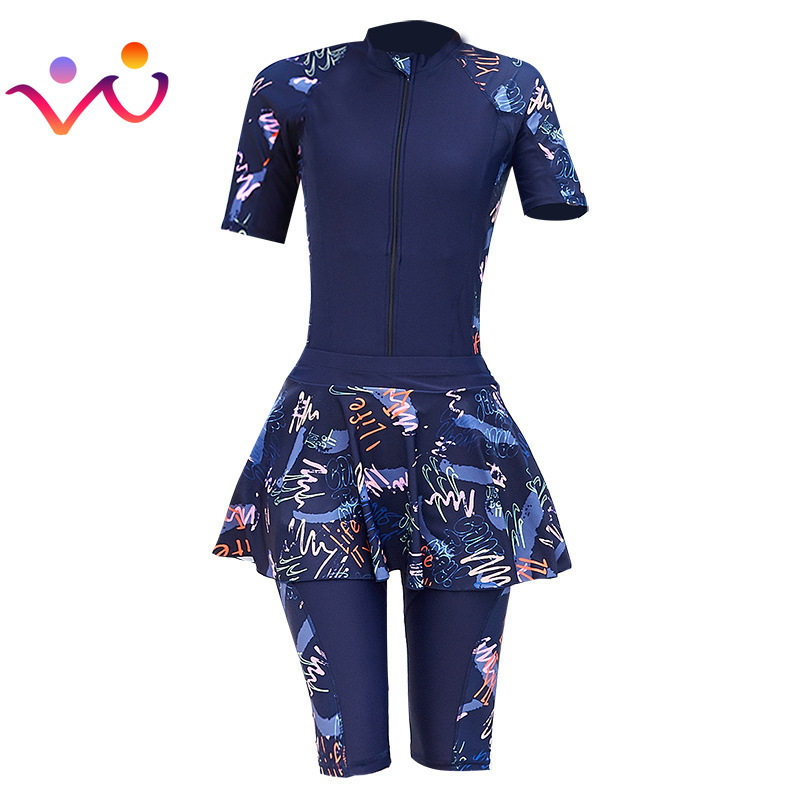 New Fashion Burkini Turkey Sport Muslim Swimwear Women Modest Swim Skirt Swimming Suit Plus Size Short Sleeve Islamic Swimsuit