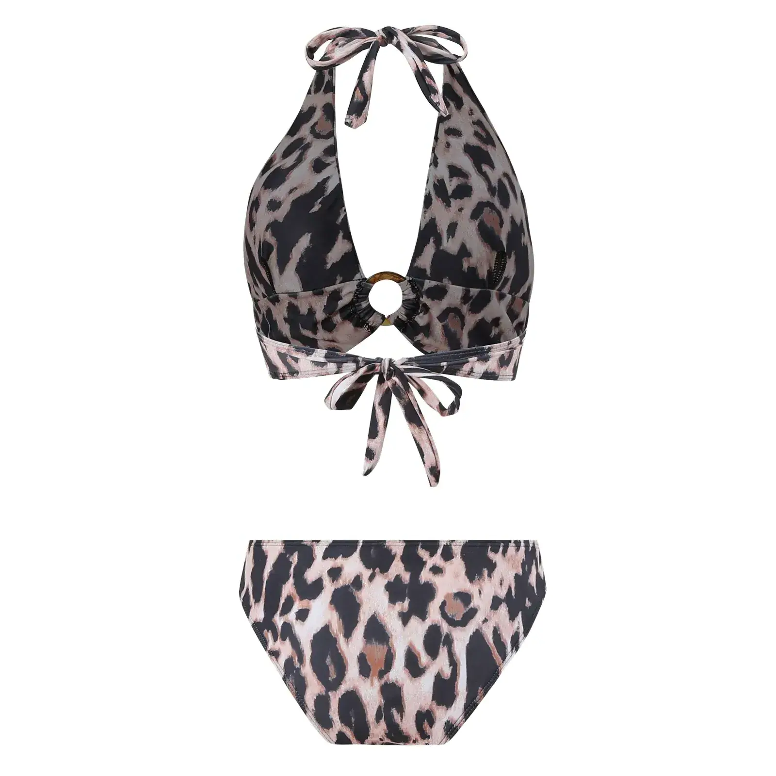 Leopard Bikini Set for 2024 Summer Three-piece Full Coverage Bra Chain Lace-up Sexy Women Swimsuit Beach Bathing Suit Swimwear