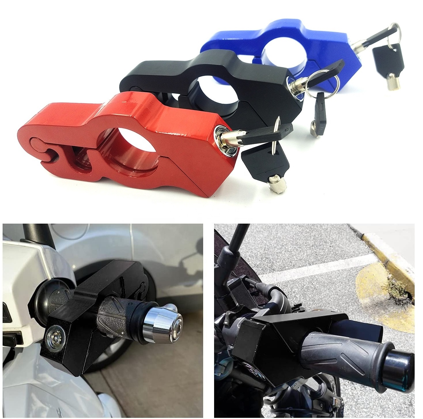 Scooter Motorbike ATV Handle Lever Locks Alarm CNC Anti Theft Grip Lock Motorcycle Lock