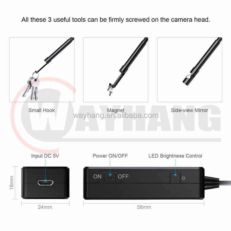 5.5mm Wireless Endoscope WiFi Borescope Inspection Camera 2.0MP HD Semi-rigid Snake Camera for Inspecting Motor Engine Sewer