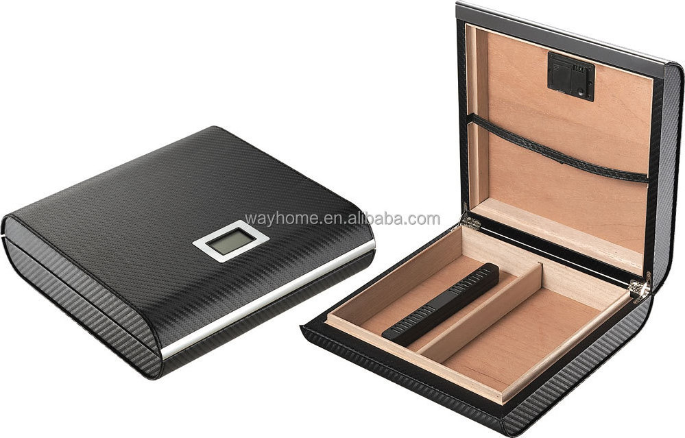 Carbon Fiber Cigar Case  Travel Cigar Leather Humidor Cigar Holder with Digital Hygrometer  CD-C005