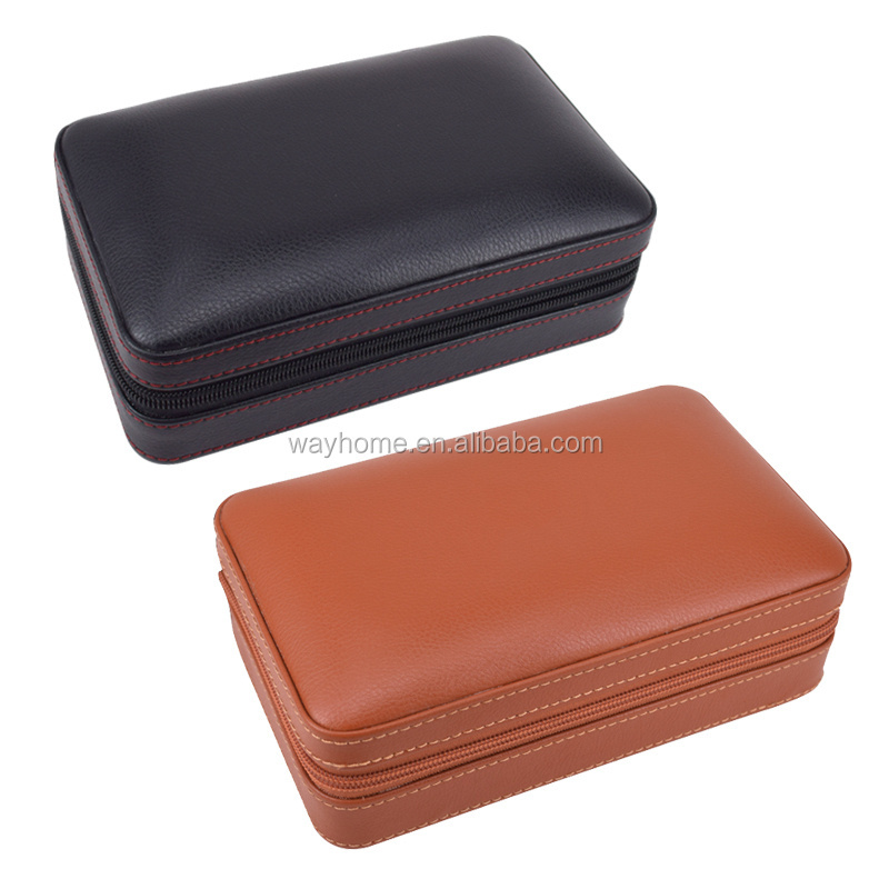 Travel Leather Cigar Case Humidor Cigar Holder w/ lighter and Cigar Cutter