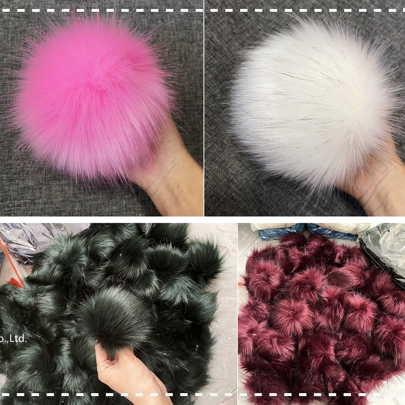 DIY 15cm faux Fox fur pompoms for hats with snap slipper full fur ball for cloth scarf beanie Custom Pom Poms with press button