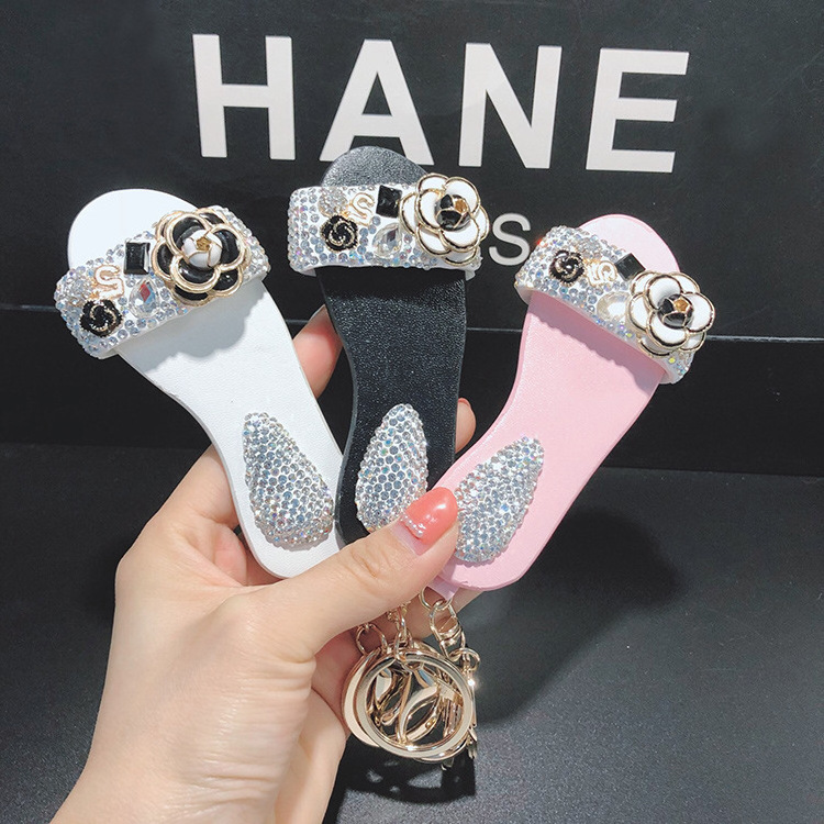 3D Mini Cute sequined Shoe Keychain Shoes Key Chain diamond leather Sandal Pendant holiday gift Party Favors Slipper Keychains