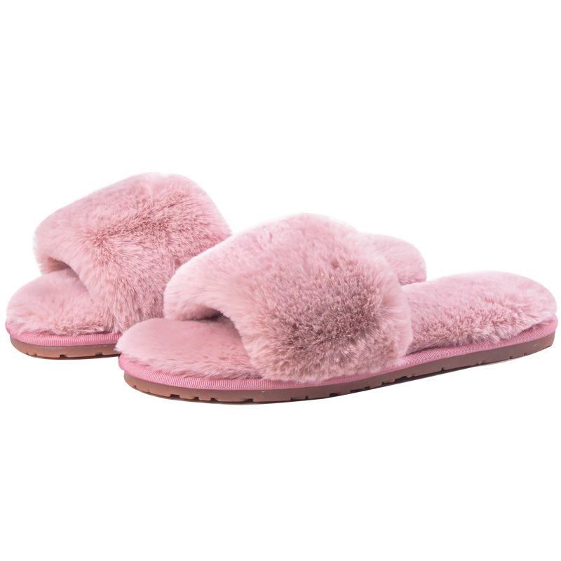 Cheap Wholesale women Fuzzy Slides Fluffy Sandals Faux Fur Flip Flops winter open toe beach indoor house slippers