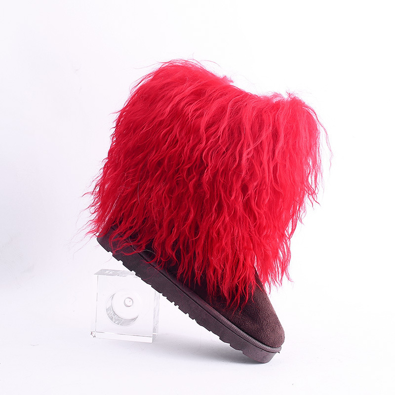 Factory Direct Wholesale cheap furry boots Mongolian women fluffy faux sheep long fur tube shoes long fur snow boots