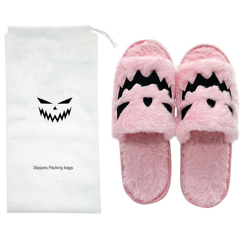 2023 Halloween Women'S Plush Slippers holiday Slides Home Fur Pumpkin Cartoon For Women Style happy smile Plush Slippers