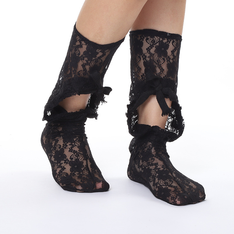 Women Knee Socks Japanese Bind Fishnet Stockings girls Female White Lace legging in Jacquard Lolita Mesh Nylon socks