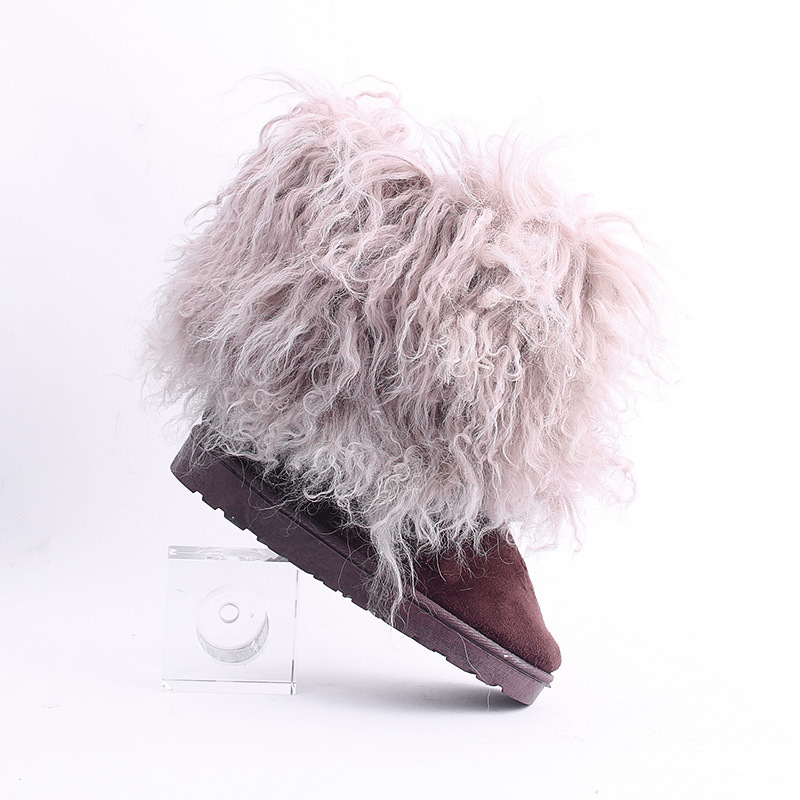 Factory Direct Wholesale cheap furry boots Mongolian women fluffy faux sheep long fur tube shoes long fur snow boots