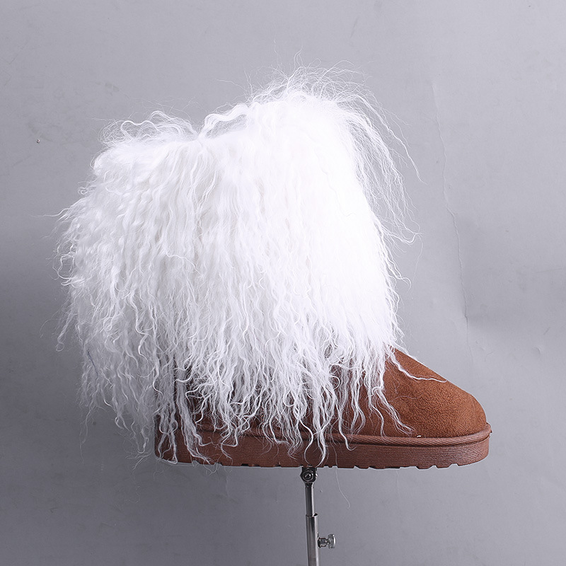 Factory Direct Wholesale cheap furry boots Mongolian women fluffy faux sheep long fur tube shoes long fur snow boots