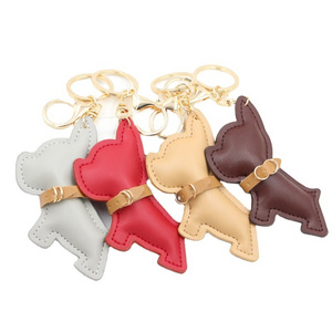 Car key chain French punk bulldog key chain PU leather dog key chain female bag charm small accessories french bulldog keychain