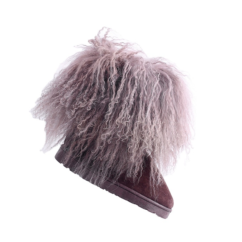 Factory Direct Wholesale cheap furry boots Mongolian women fluffy faux sheep long fur tube shoes long fur snow boots