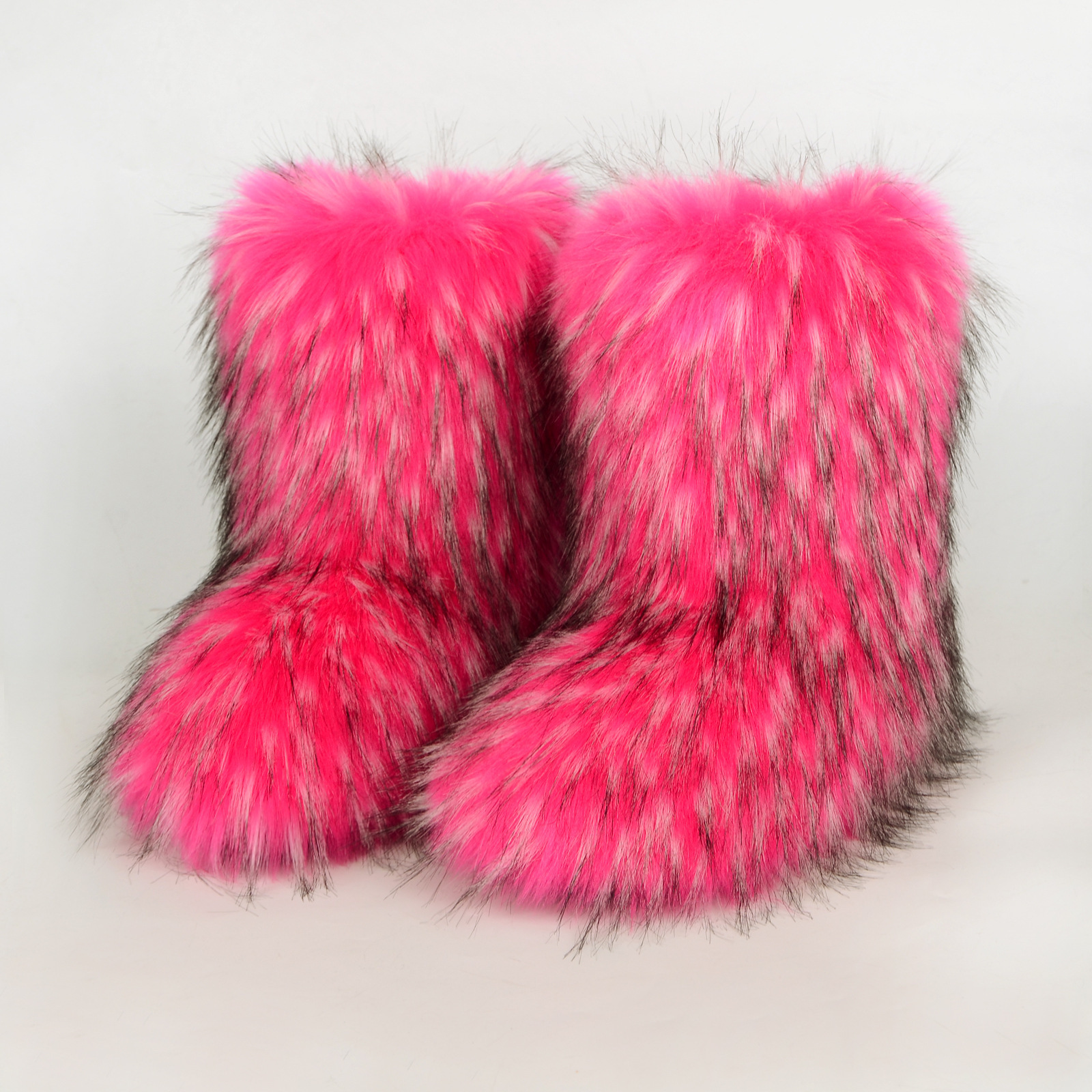 Adult Kid Plush mongolian Snow Boot Mommy and Me Stuffed  imitation raccoon Fur Shoes Y2K Ankle Boots & Bootie For Lady Women