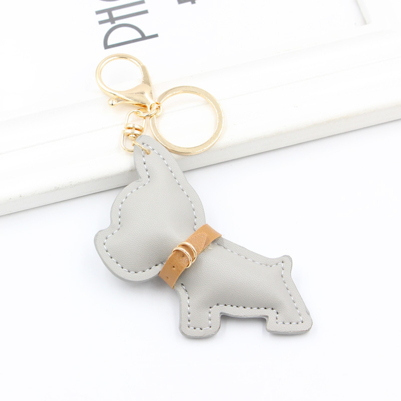 Car key chain French punk bulldog key chain PU leather dog key chain female bag charm small accessories french bulldog keychain