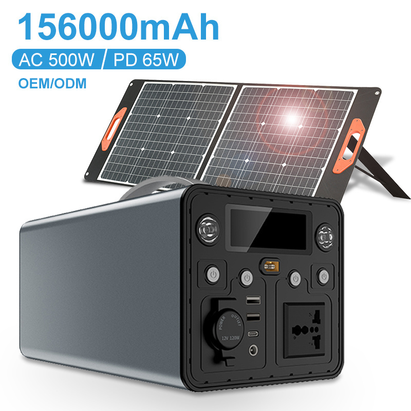 Pd 65W Ac 500W 1000W Solar Energy Storage Power Supply Outdoor Portable Solar System Emergency Backup Battery Pack