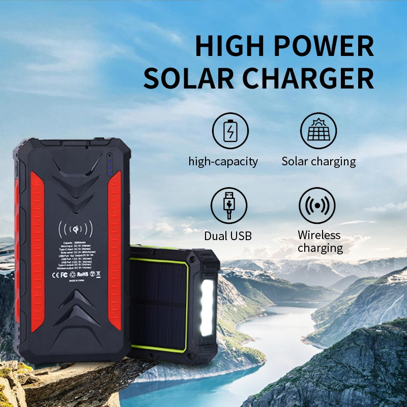 Portable High Capacity 36000mAh Phone Power Bank Solar Wireless Charger with Dual USB