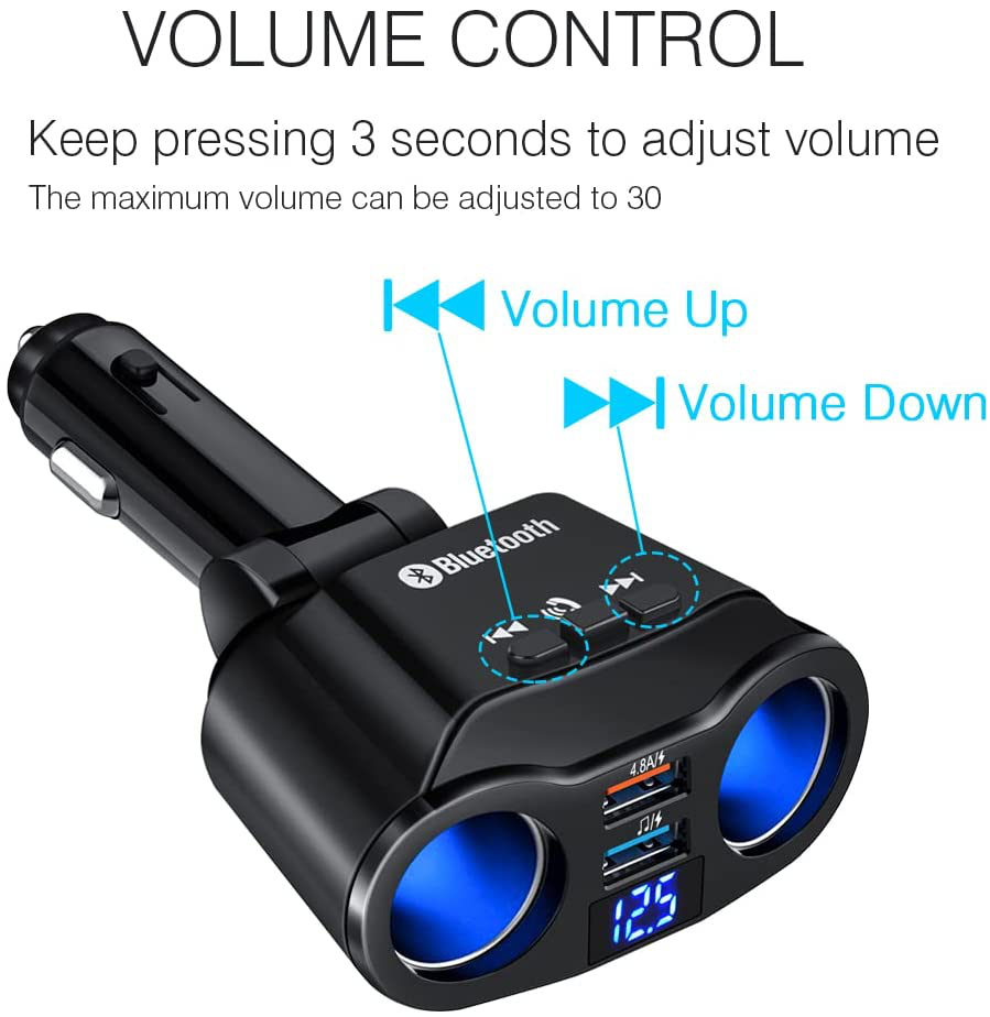 Bluetooth 5.0 FM Transmitter Car Kit MP3 Modulator Player Wireless Handsfree Audio Receiver Dual USB Charger 2 Cigarette Lighter